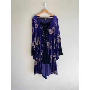 shrine of hollywood purple velvet dragon gothic bell sleeve mini dress